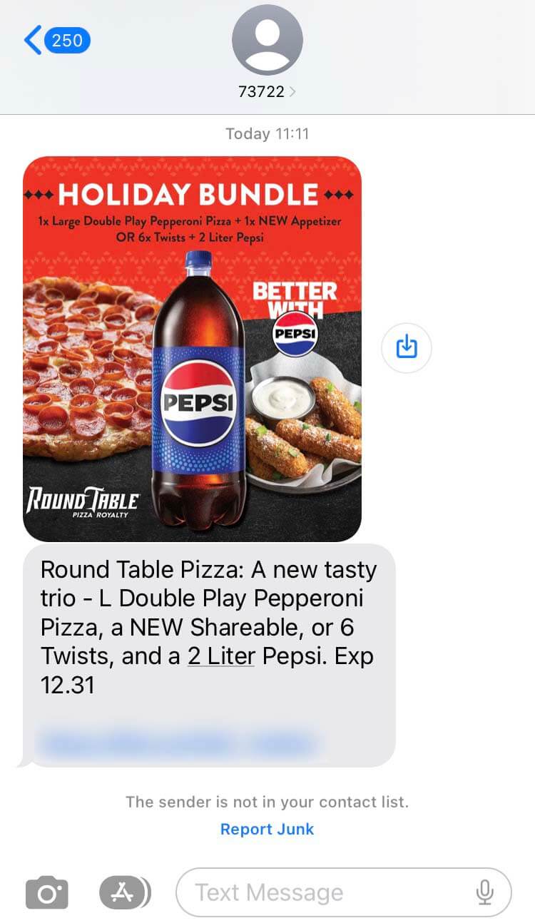 Short Code RoundTablePizza text messaging